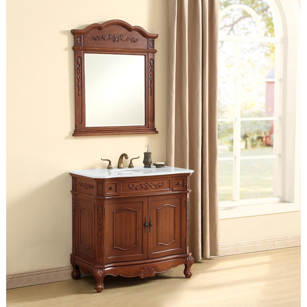 36 inch Single Bathroom vanity in Brown with ivory white engineered marble. Picture 11