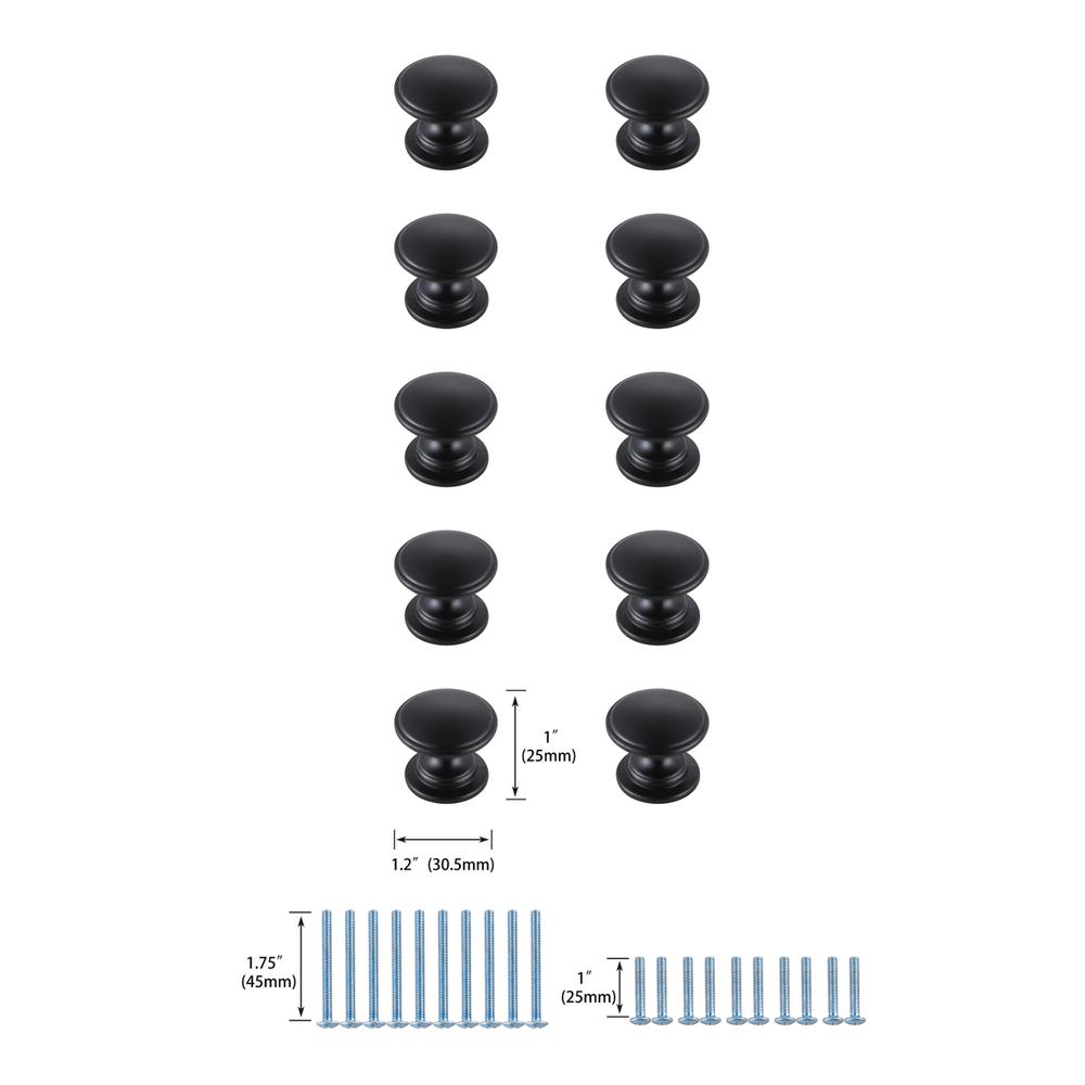 Kaid 1.2" Diameter Matte Black Mushroom Knob Multipack (Set of 10). Picture 5