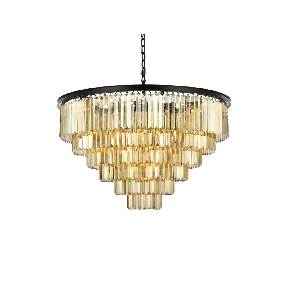 Sydney 33 light Matte Black Chandelier Golden Teak (Smoky) Royal Cut Crystal. Picture 2