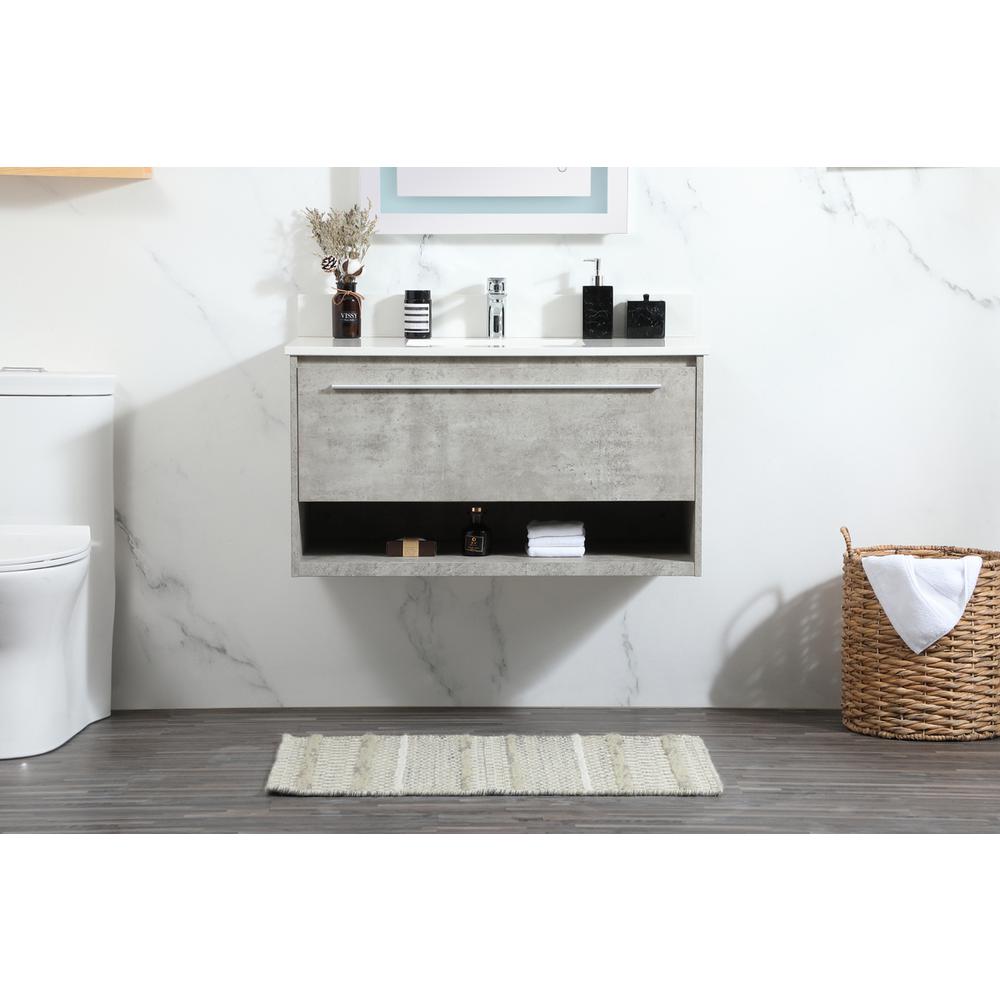36 inch Single bathroom vanity in concrete grey with backsplash. Picture 14