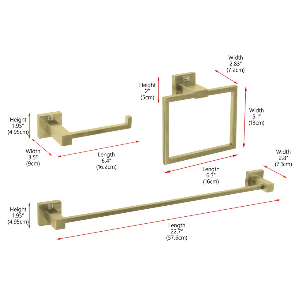 Isla 3-Piece Bathroom Hardware Set in Brushed Gold. Picture 9