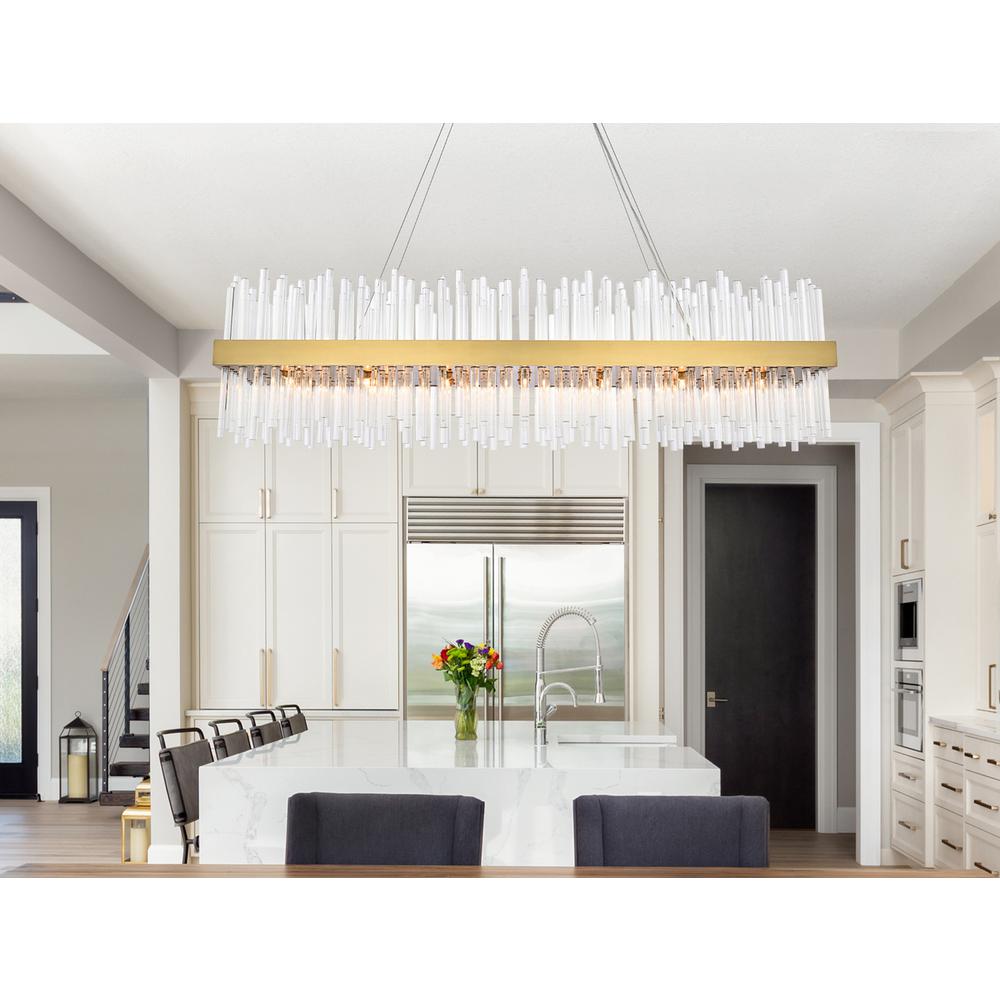 Dallas 48 inch rectangle crystal pendant in satin gold. Picture 8