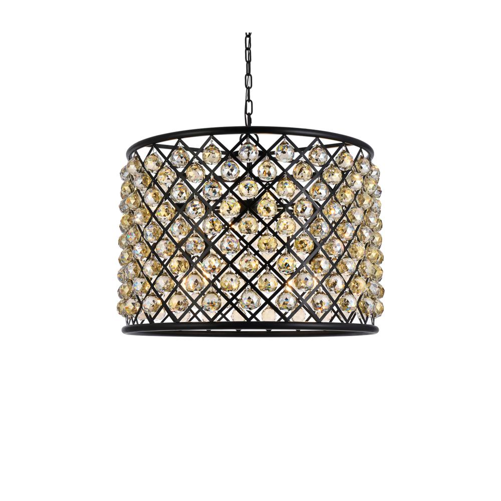 Madison 8 light Matte Black Chandelier Golden Teak (Smoky) Royal Cut Crystal. Picture 2