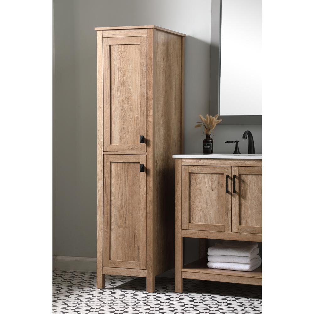 16 Inch Wide Bathroom Linen Storage Freestanding Cabinet In Natural Oak. Picture 9