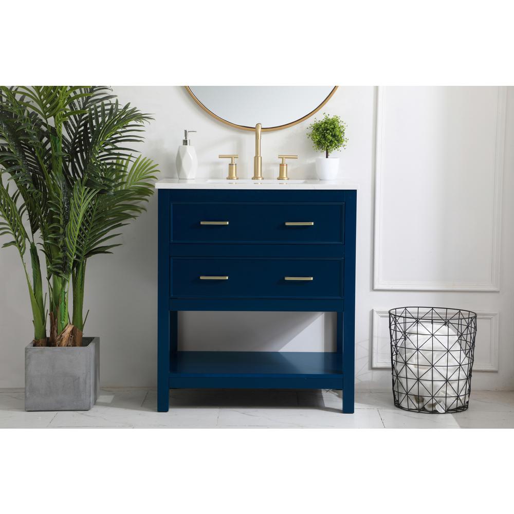 30 inch Single Bathroom Vanity in Blue. Picture 14