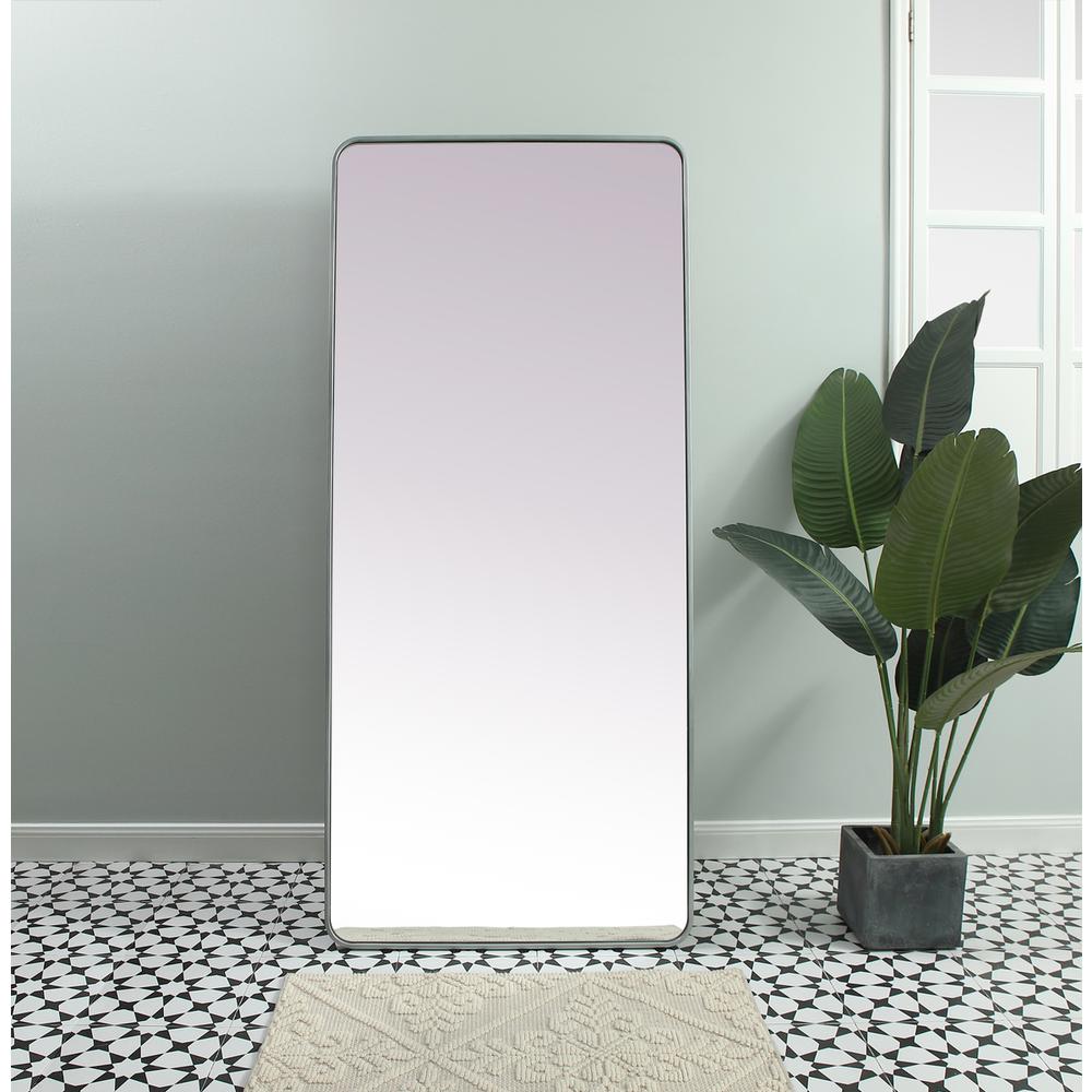 Soft Corner Metal Rectangle Full Length Mirror 32x72 Inch in Silver. Picture 11