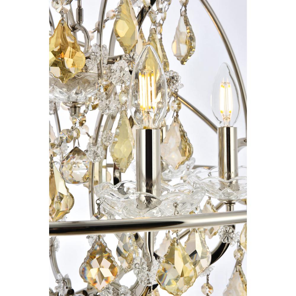 Geneva 6 light polished nickel Chandelier Golden Teak (Smoky) Royal Cut crystal. Picture 4