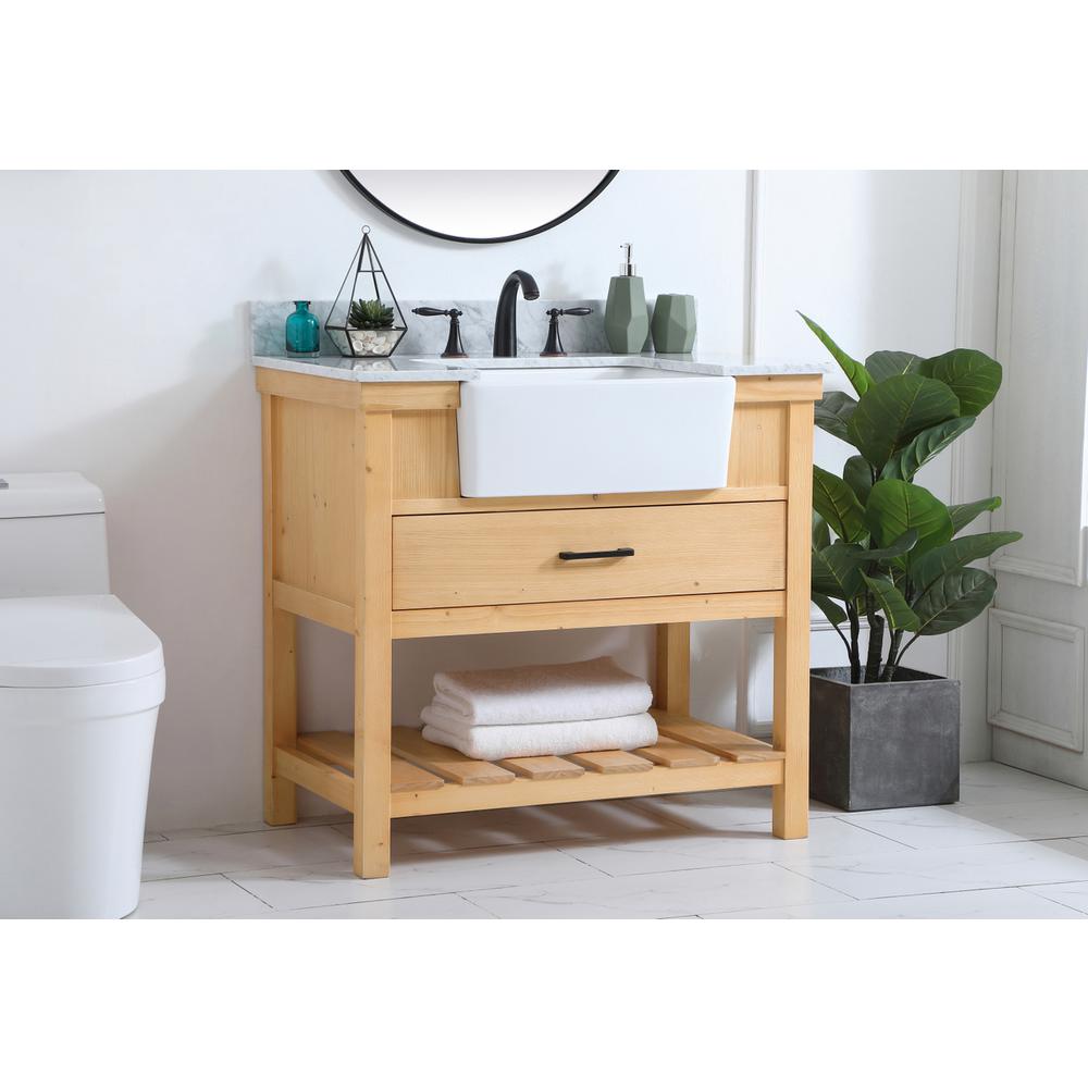 36 inch Single bathroom vanity in natural wood with backsplash. Picture 2