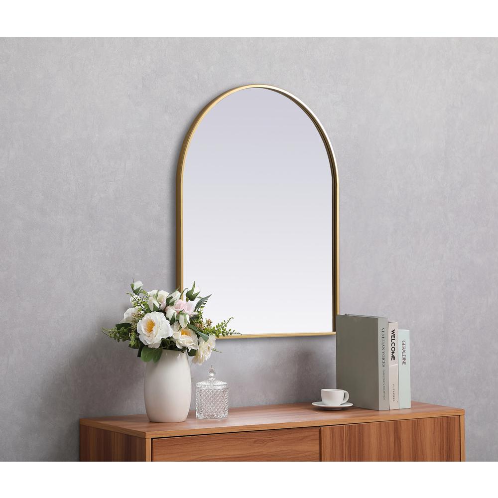 Metal Frame Arch Mirror 24x30 Inch in Brass. Picture 2