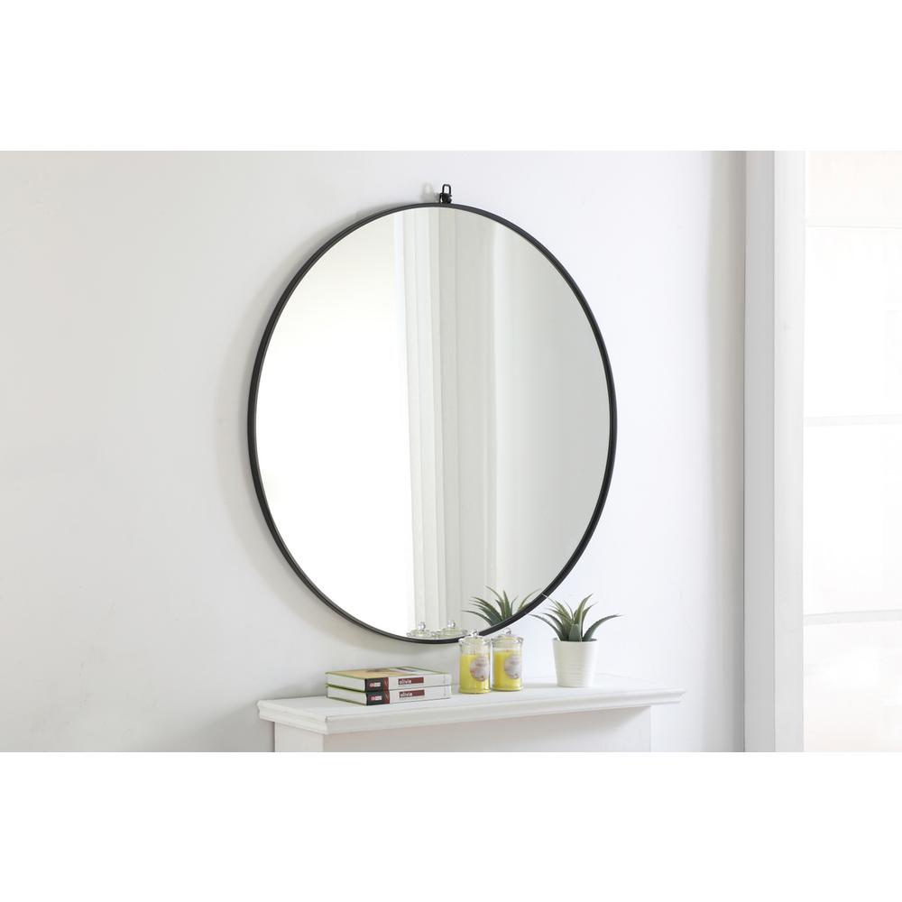 Metal frame Round Mirror with decorative hook 42 inch Black finish. Picture 3