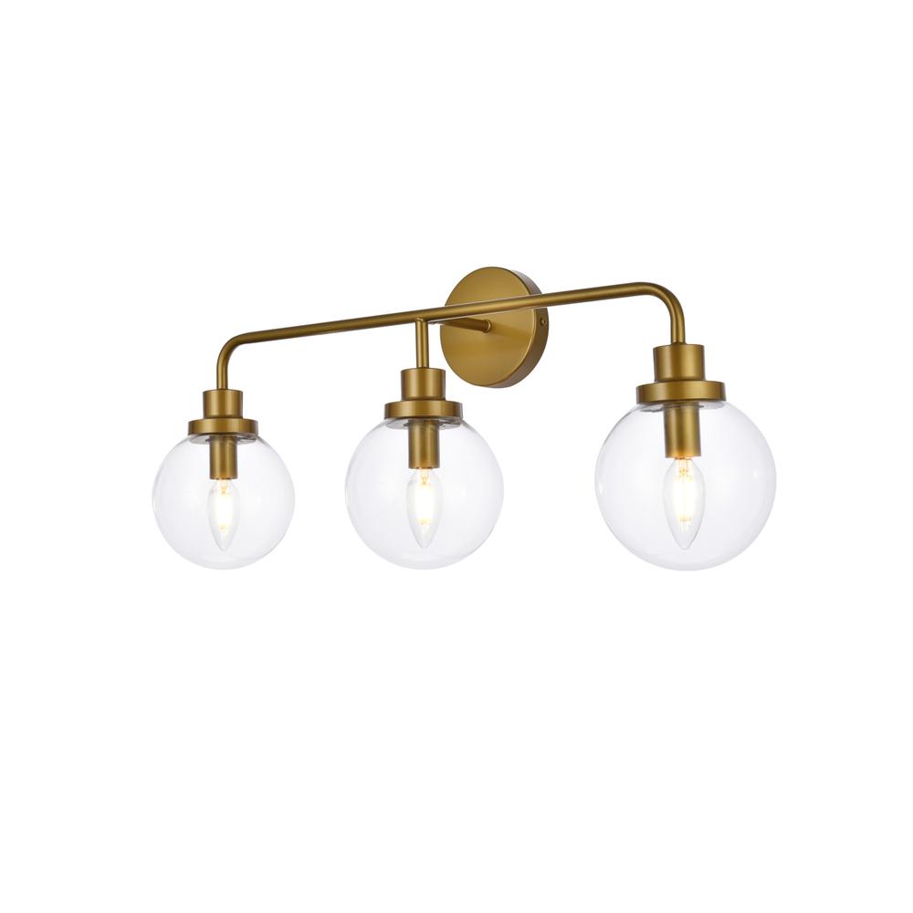 Hanson 3 lights bath sconce in brass with clear shade. Picture 2