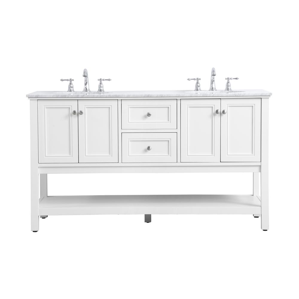 60 in. double sink bathroom vanity set in White. Picture 1