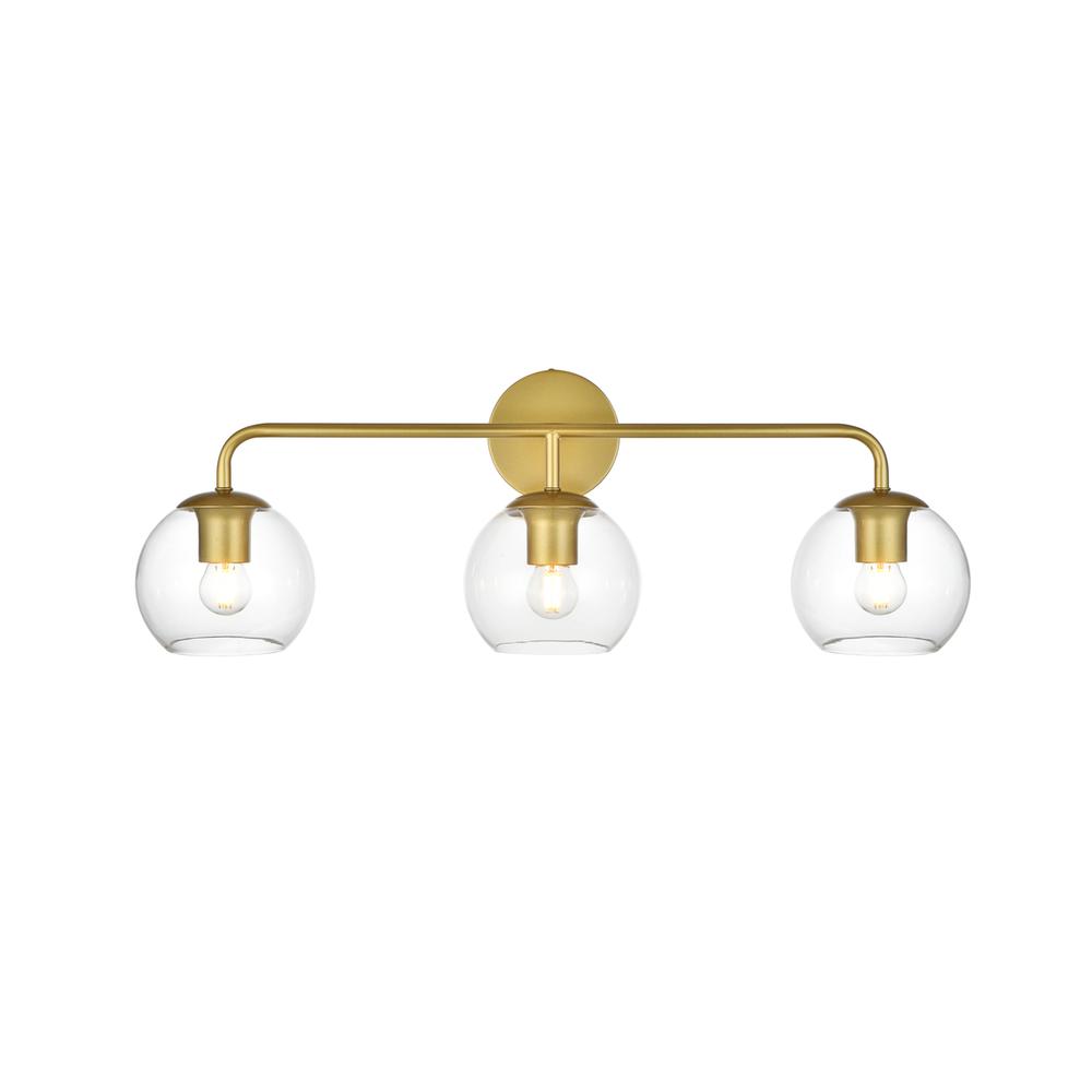 Genesis 3 light Brass and Clear Bath Sconce. Picture 1