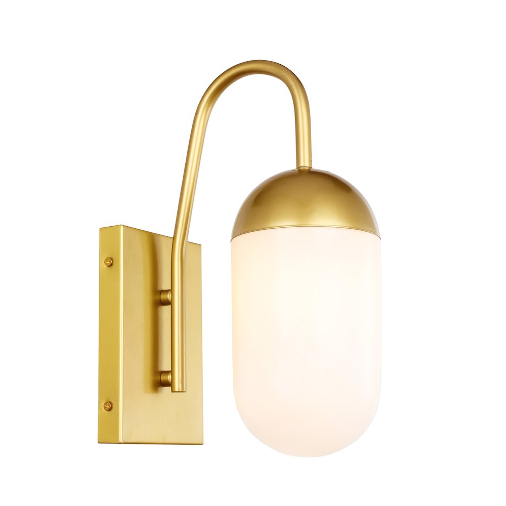 Kace 1 Light Brass And Frosted White Glass Wall Sconce. Picture 4