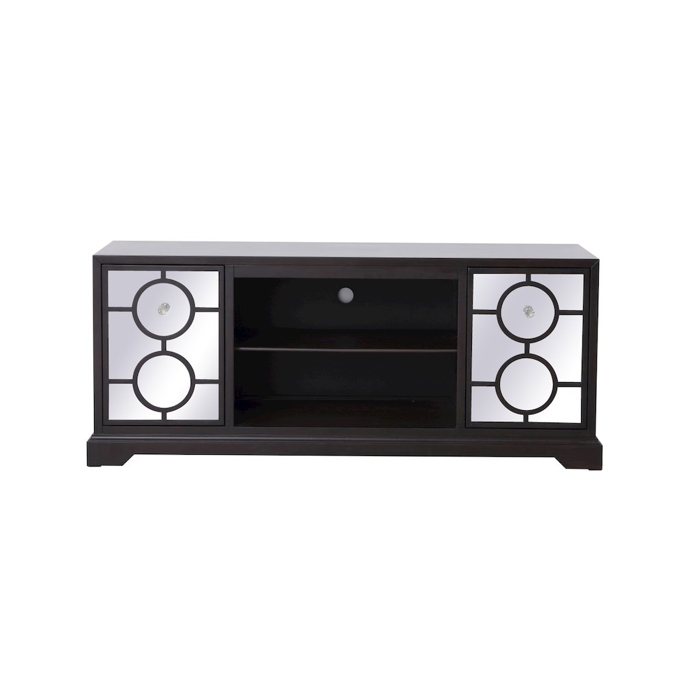 60 In. Mirrored Tv Cabinet Stand In Dark Walnut. Picture 1