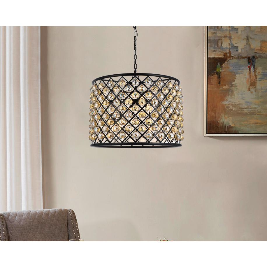 Madison 8 light Matte Black Chandelier Golden Teak (Smoky) Royal Cut Crystal. Picture 7