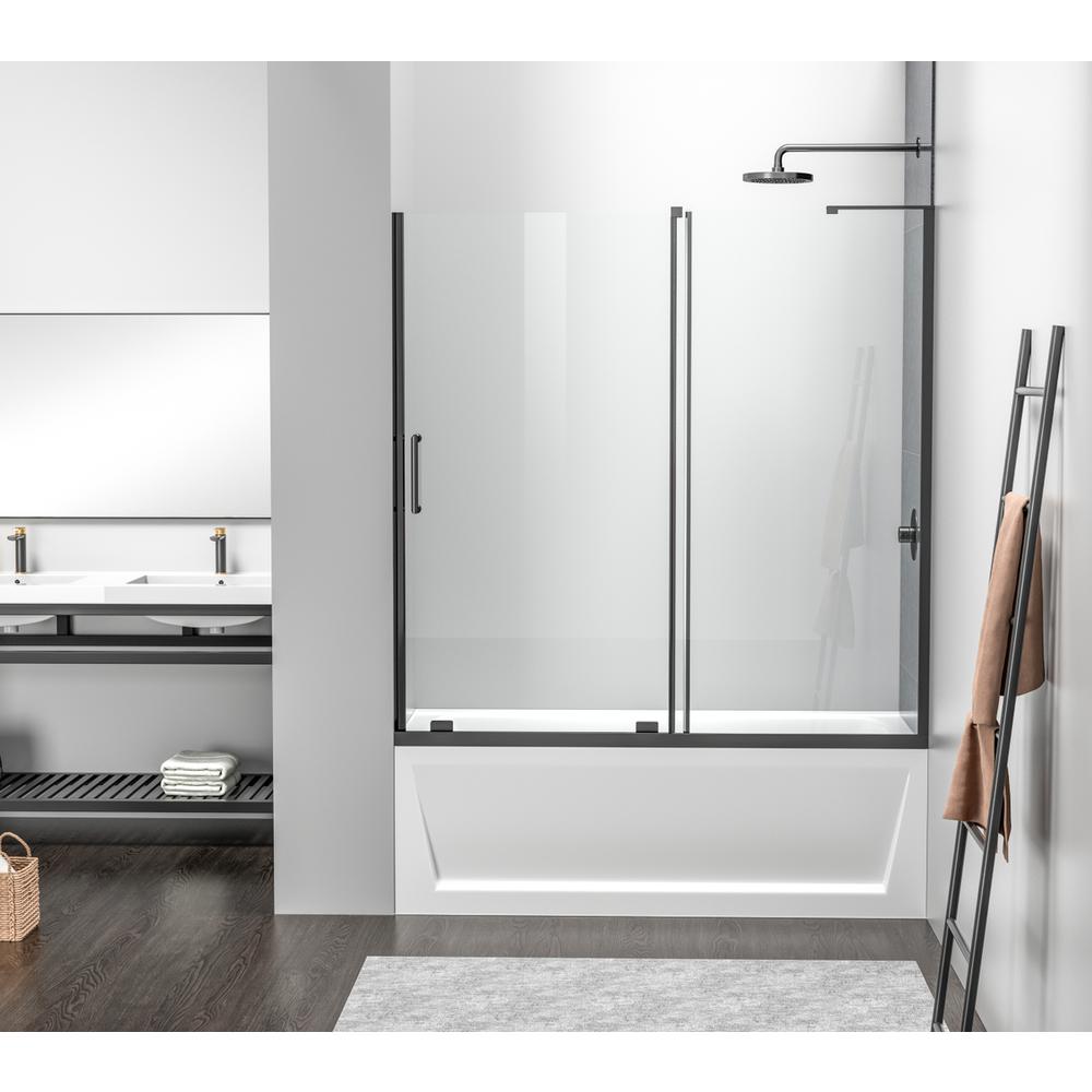 Frameless tub door 60 x 60 Matte Black. Picture 1