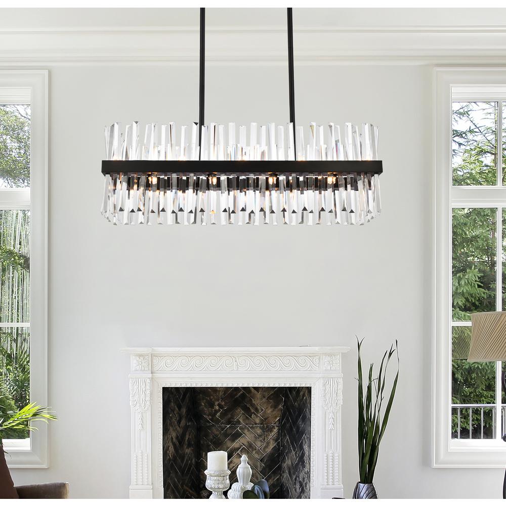 Serephina 36 inch crystal rectangle chandelier light in black. Picture 8
