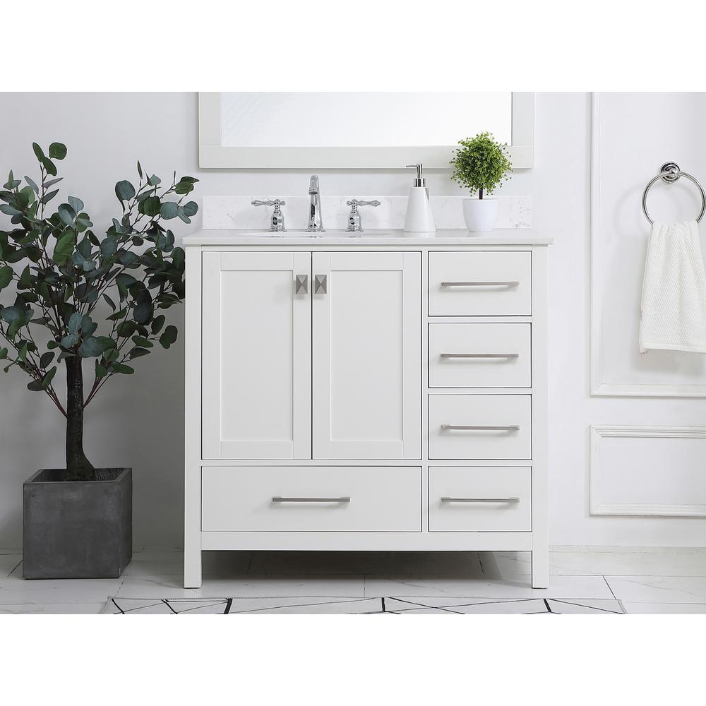 36 inch Single Bathroom Vanity in White with Backsplash. Picture 14