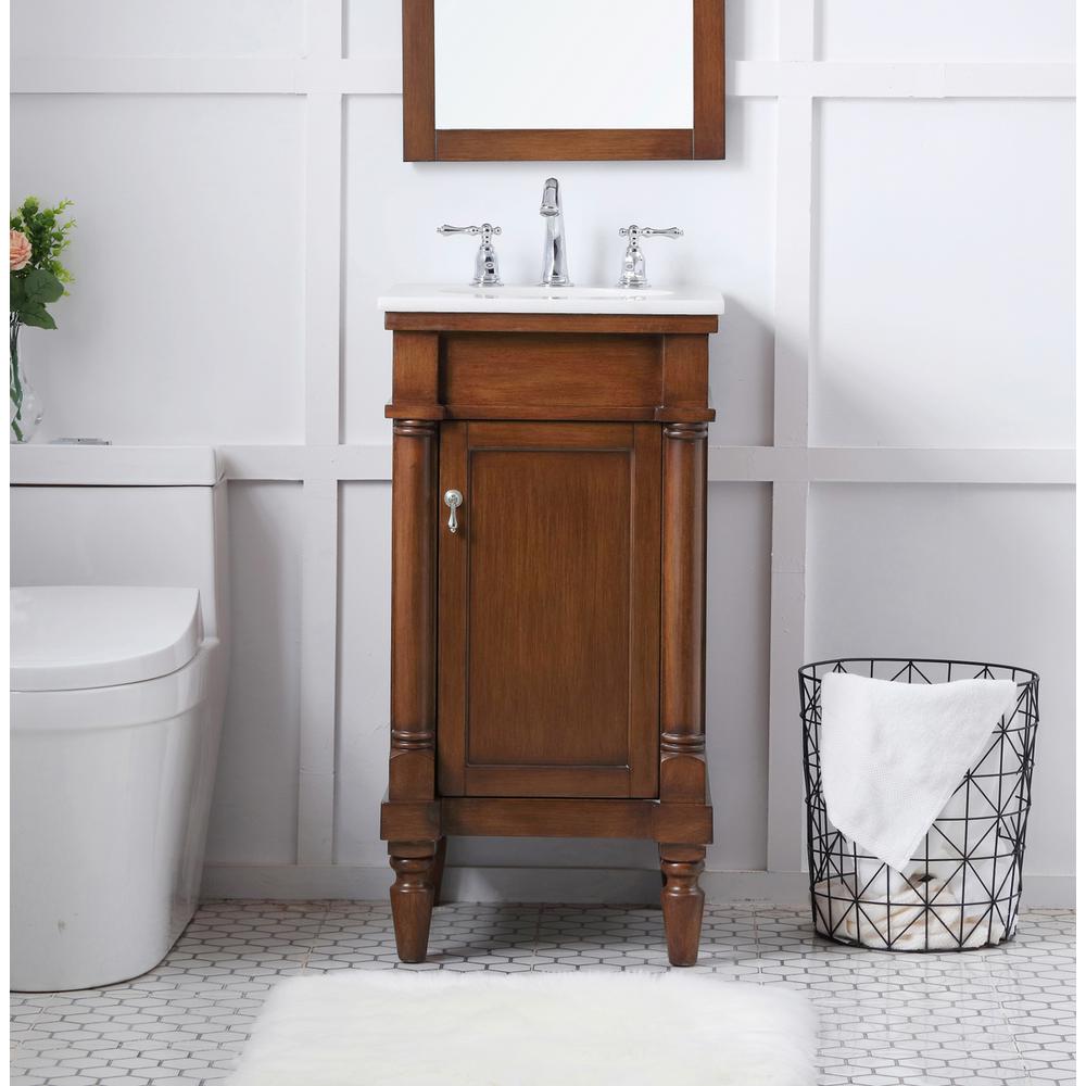 18 inch Single Bathroom vanity in walnut  with ivory white engineered marble. Picture 14