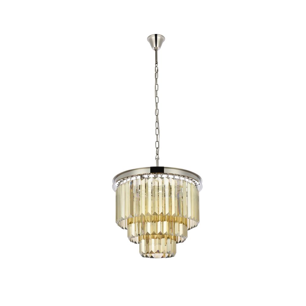 Sydney 9 light polished nickel Chandelier Golden Teak (Smoky) Royal Cut Crystal. Picture 6