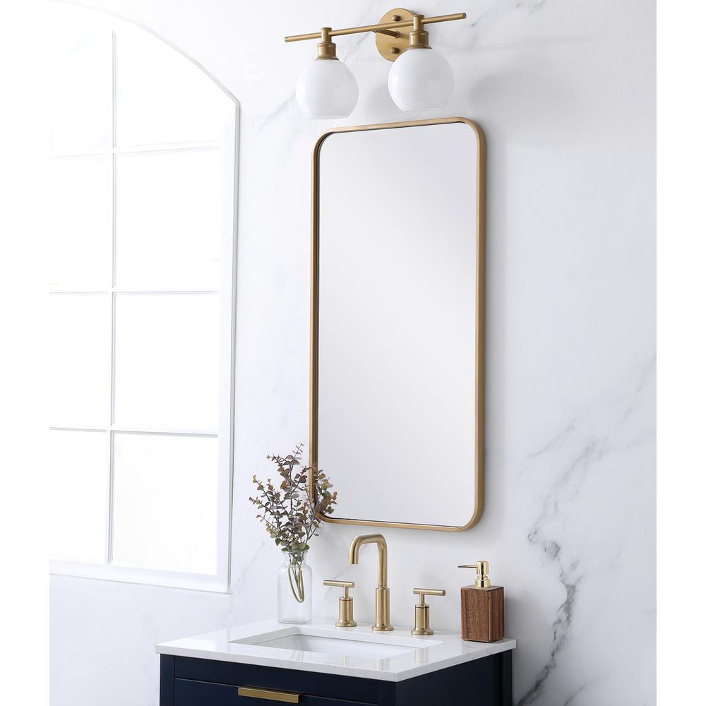 Soft corner metal rectangular mirror 18x36 inch in Brass. Picture 2