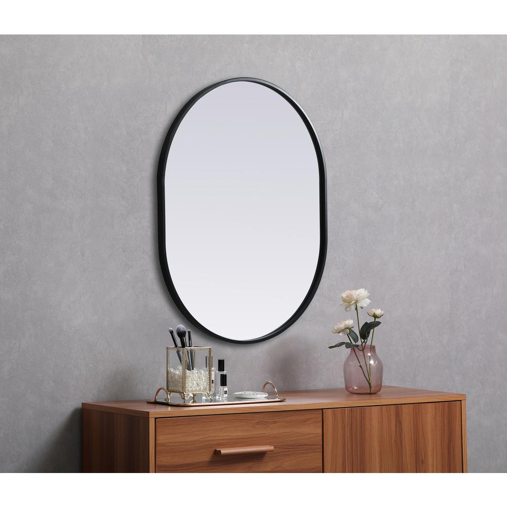 Metal Frame Oval Mirror 24x30 Inch in Black. Picture 4