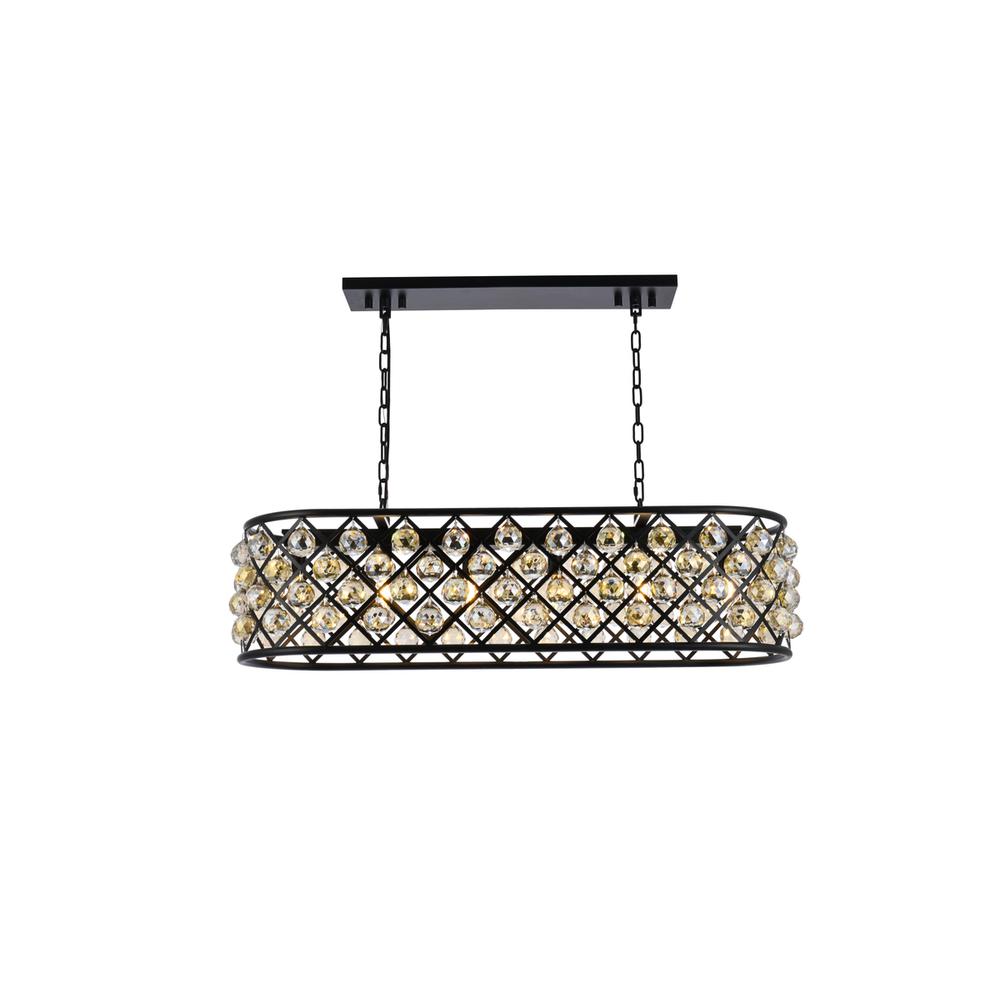 Madison 6 light Matte Black Chandelier Golden Teak (Smoky) Royal Cut Crystal. Picture 1