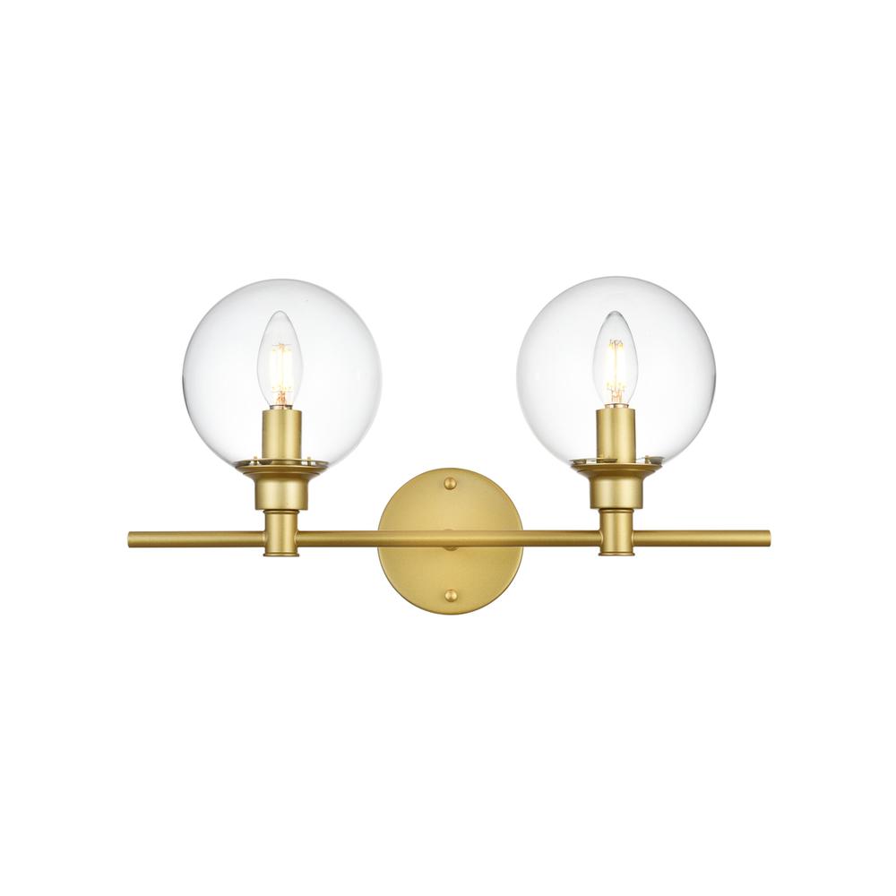 Jaelynn 2 light Brass and Clear Bath Sconce. Picture 1