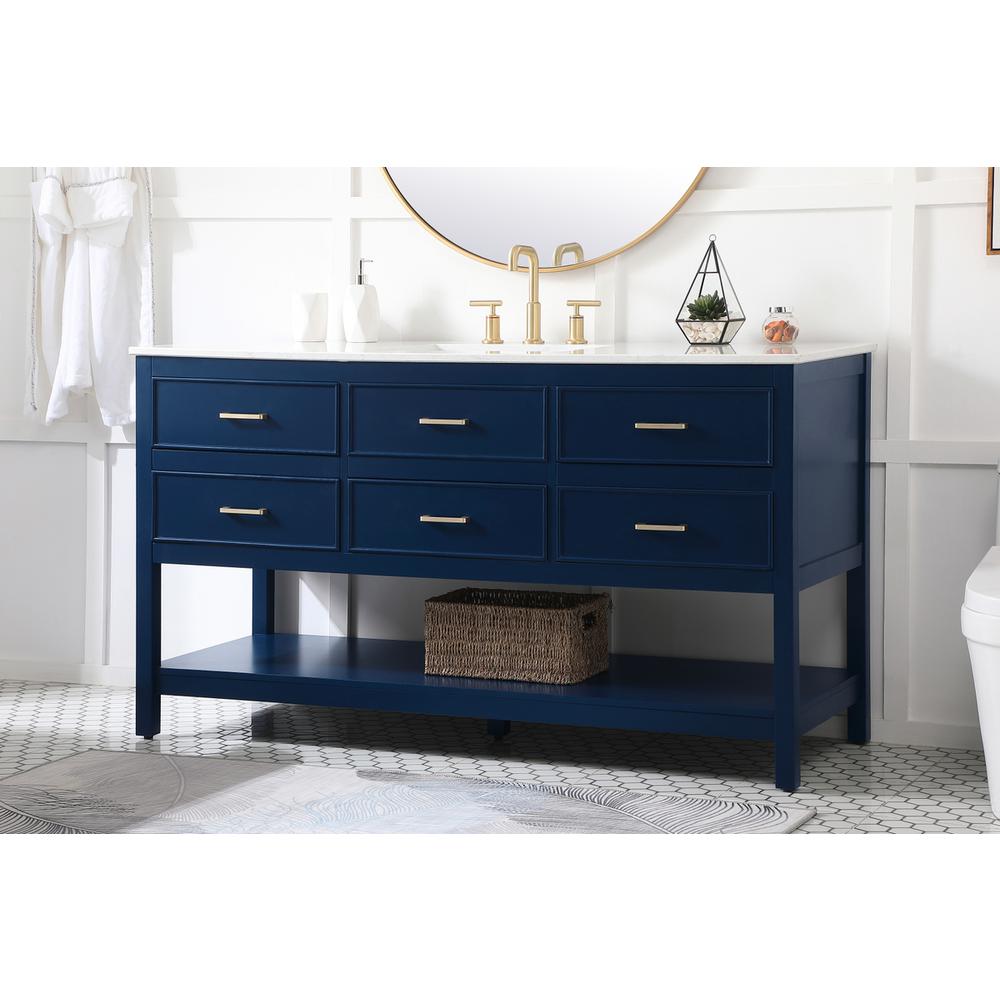 60 inch Single bathroom vanity in blue. Picture 2