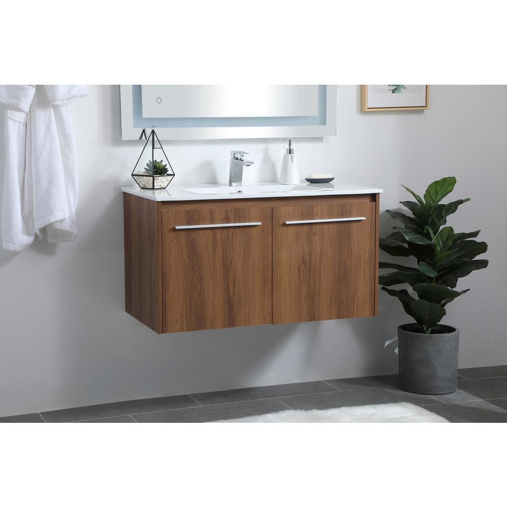 36 inch  Single Bathroom Floating Vanity in Walnut Brown. Picture 2
