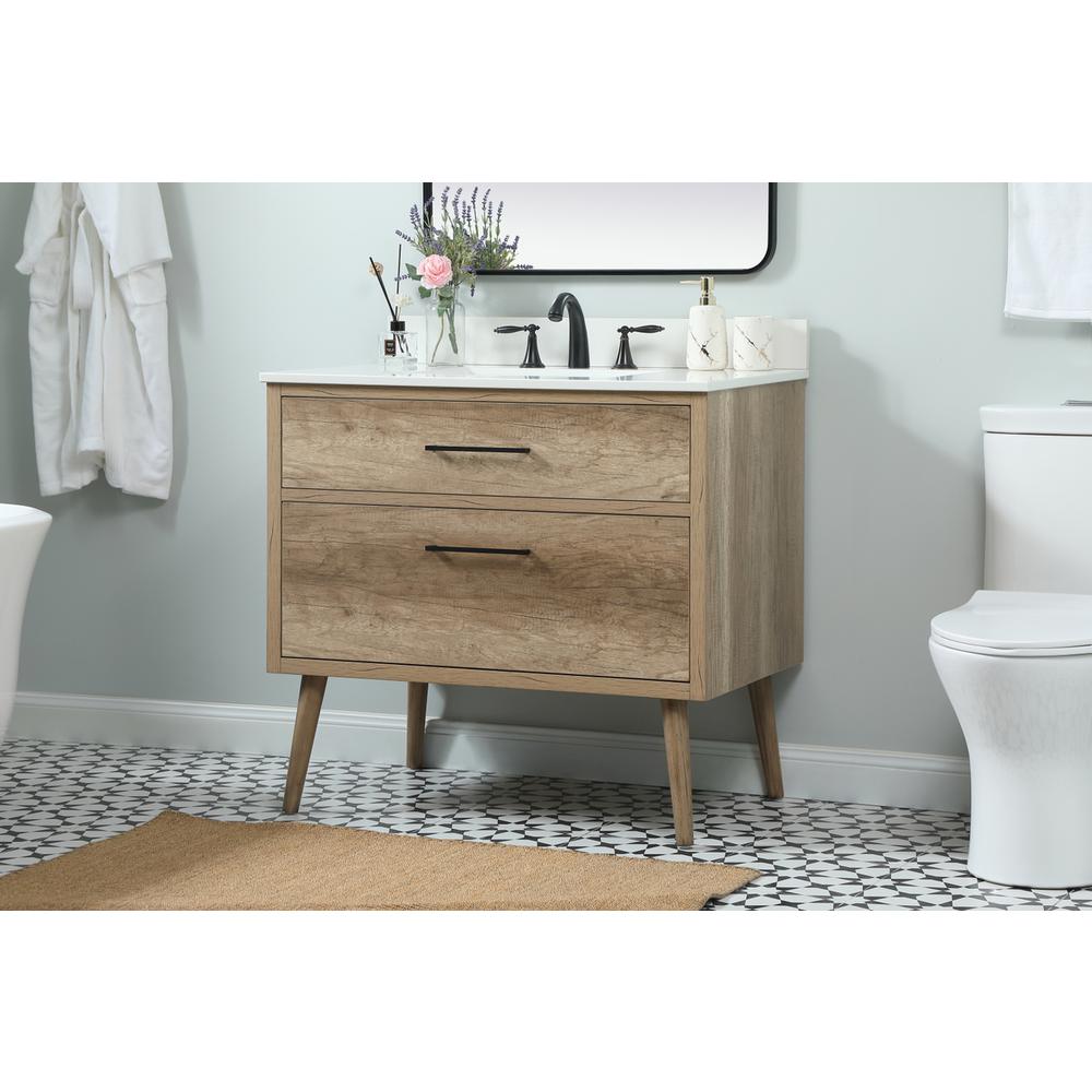 36 inch Single bathroom vanity in natural oak with backsplash. Picture 2