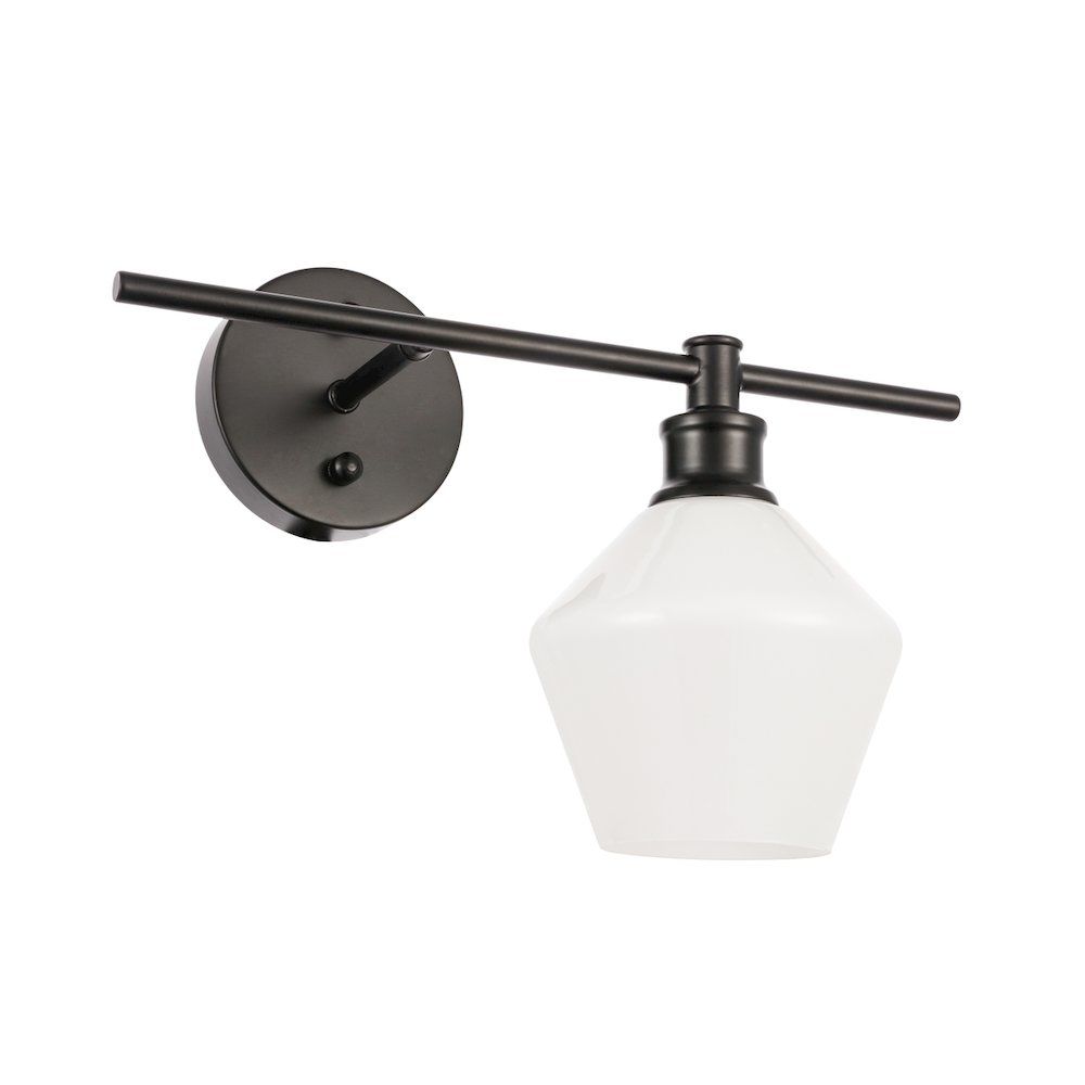 Gene 1 Light Black And Frosted White Glass Right Wall Sconce. Picture 4
