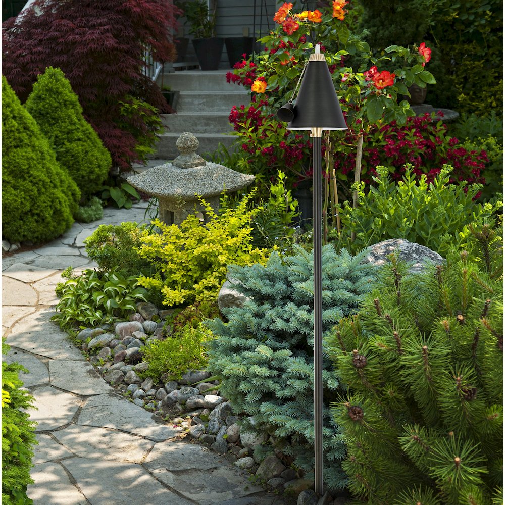 Outdoor 12V Cast Brass torch light 8 inch Wide x 24 inch High in Dark Bronze. Picture 2