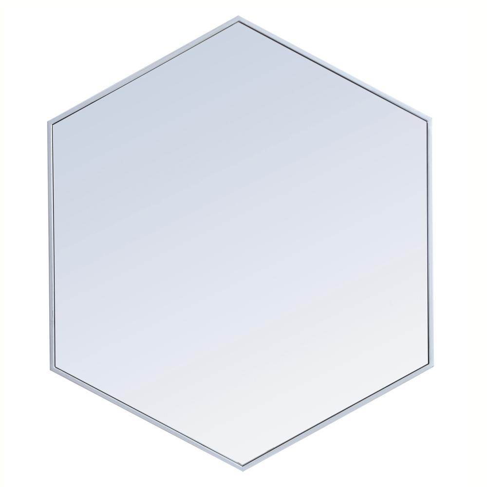 Metal frame hexagon mirror 38 inch in silver. Picture 1