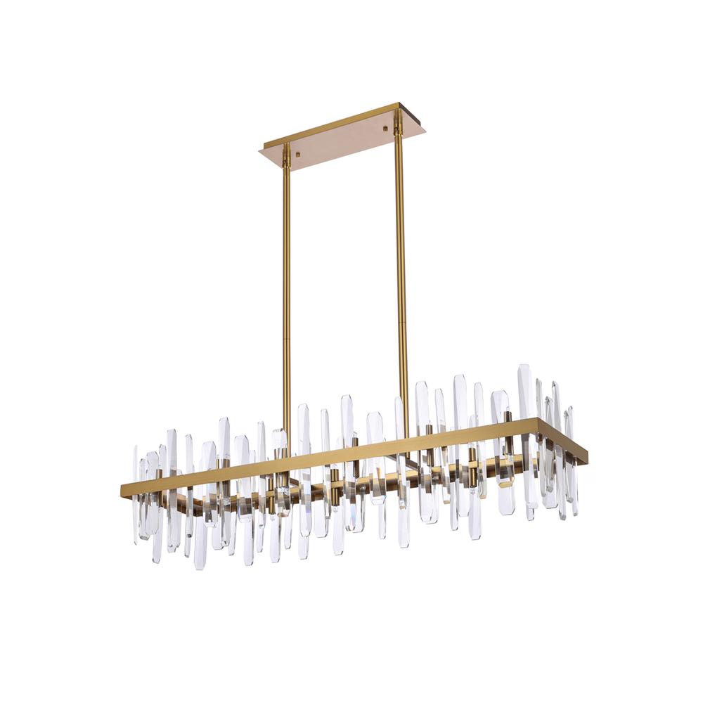 Serena 42 inch crystal rectangle chandelier in satin gold. Picture 6
