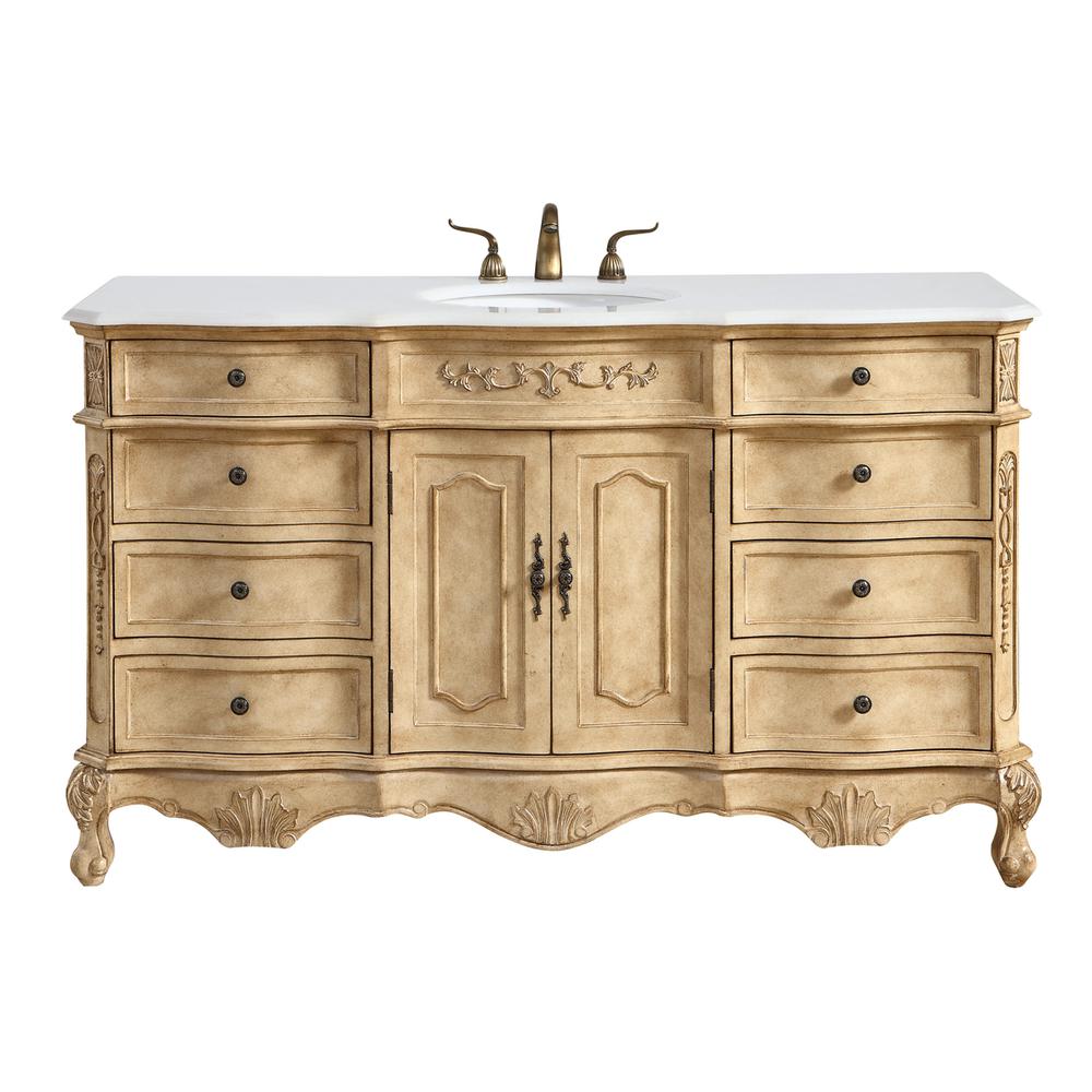 60 inch Single Bathroom vanity In Antique Beige. Picture 13
