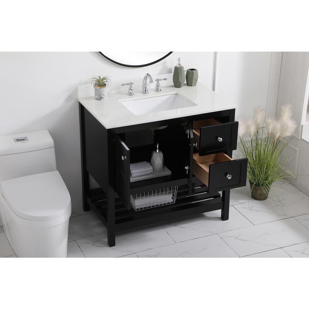 36 inch Single Bathroom Vanity in Black with Backsplash. Picture 3