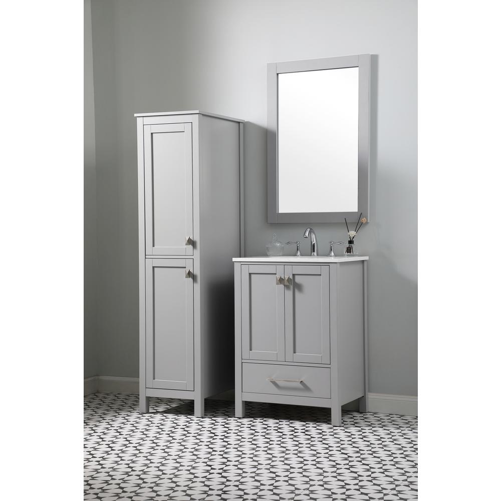16 Inch Wide Bathroom Linen Storage Freestanding Cabinet In Grey. Picture 9