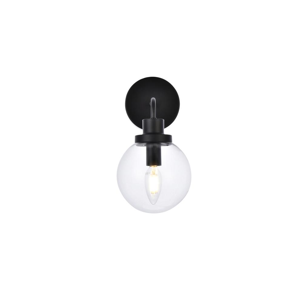 Hanson 1 light bath sconce in black with clear shade. Picture 1