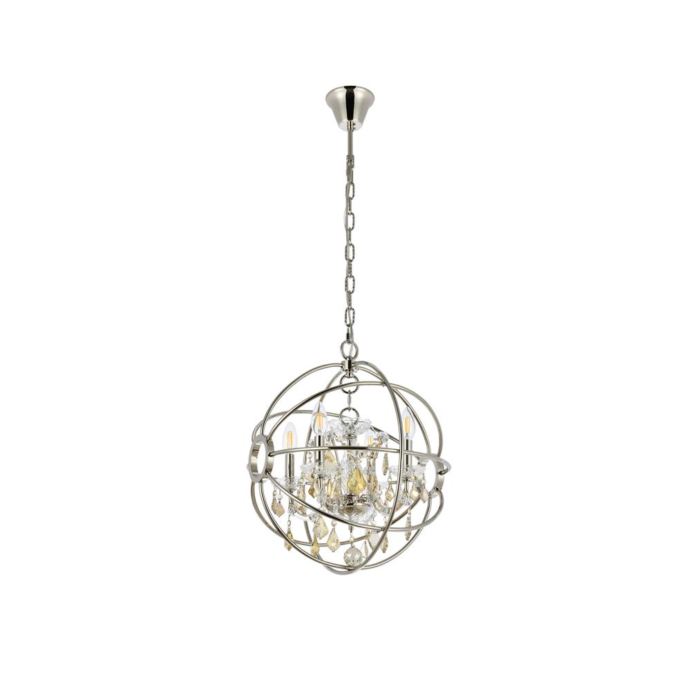 Geneva 4 light polished nickel Pendant Golden Teak (Smoky) Royal Cut crystal. Picture 6