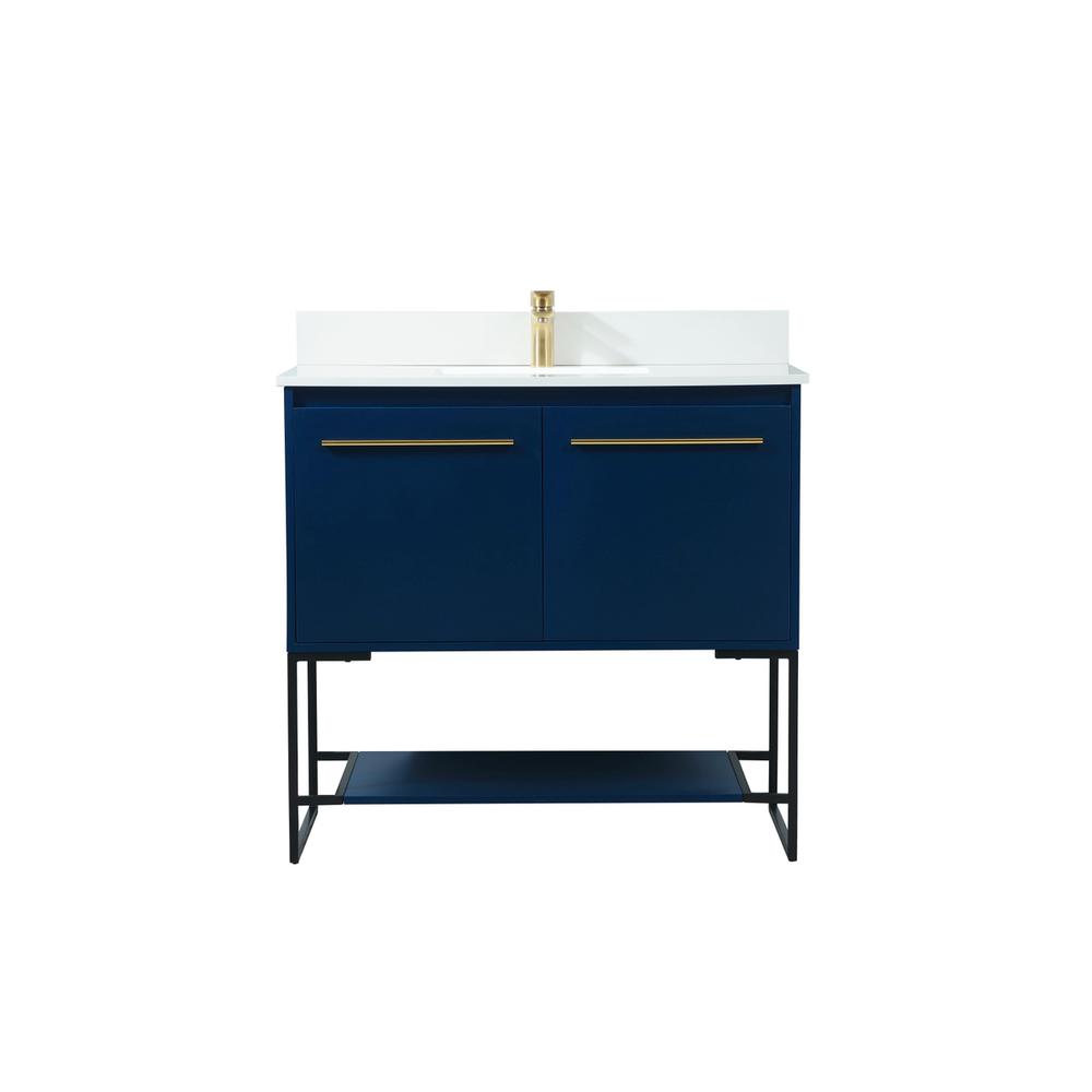 36 inch Single bathroom vanity in blue with backsplash. Picture 1