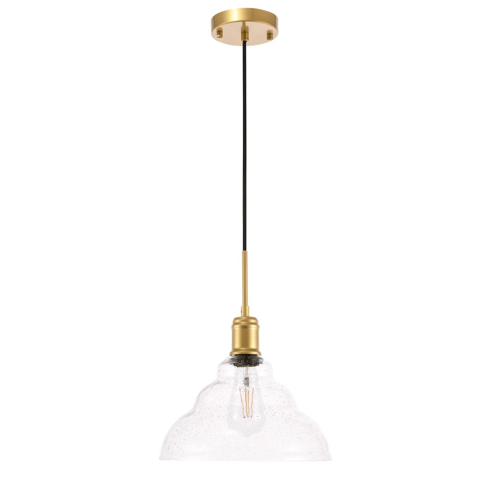 Gil 1 Light Brass And Clear Seeded Glass Pendant. Picture 3