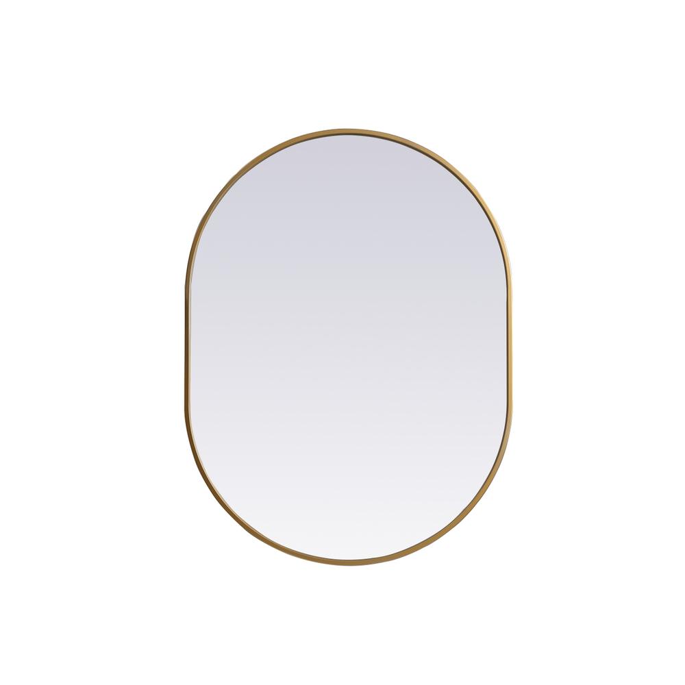 Metal Frame Oval Mirror 27x36 Inch in Brass. Picture 1