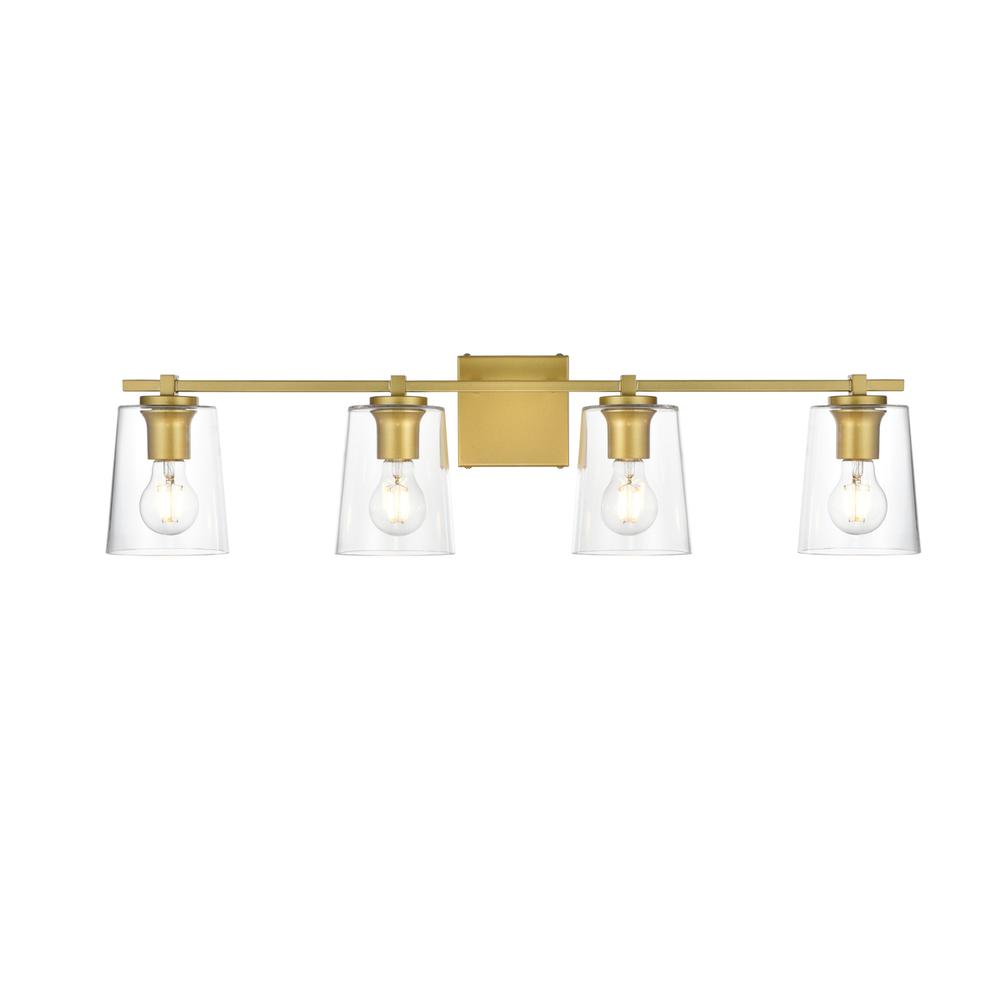 Kacey 4 light Brass and Clear Bath Sconce. Picture 1