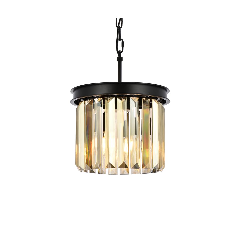 Sydney 3 light Matte Black Pendant Golden Teak (Smoky) Royal Cut Crystal. Picture 2