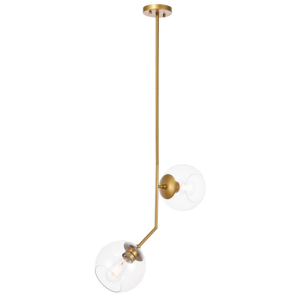 Ryland 2 Light Brass And Clear Glass Pendant. Picture 6