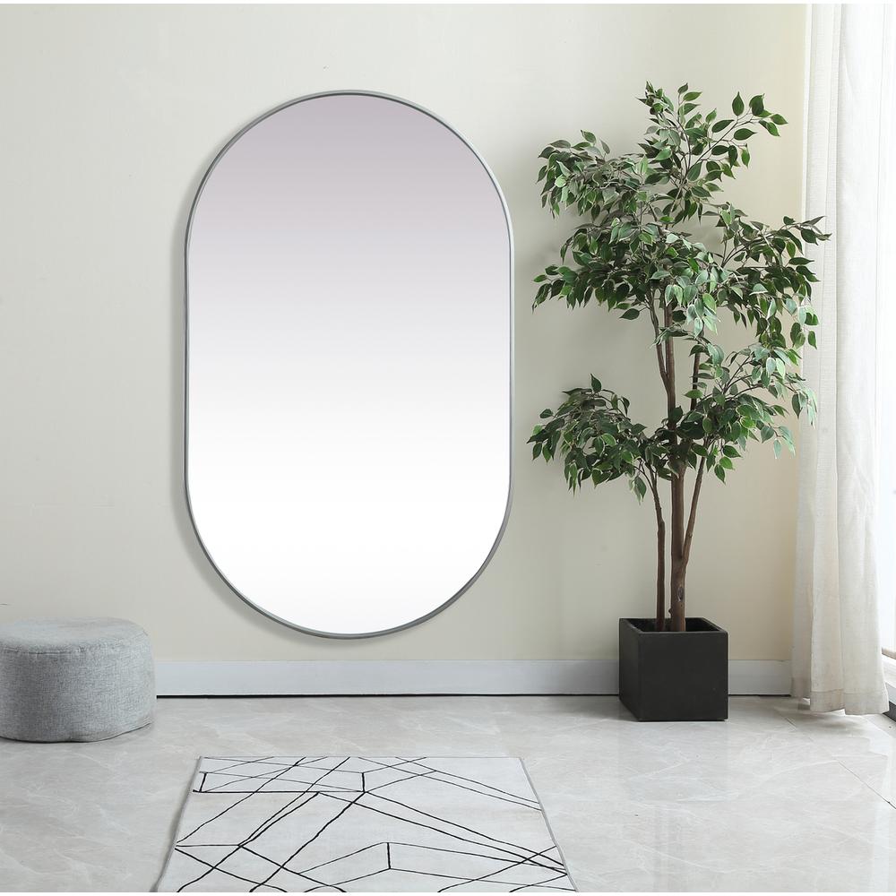 Metal Frame Oval Mirror 36x60 Inch in Silver. Picture 3