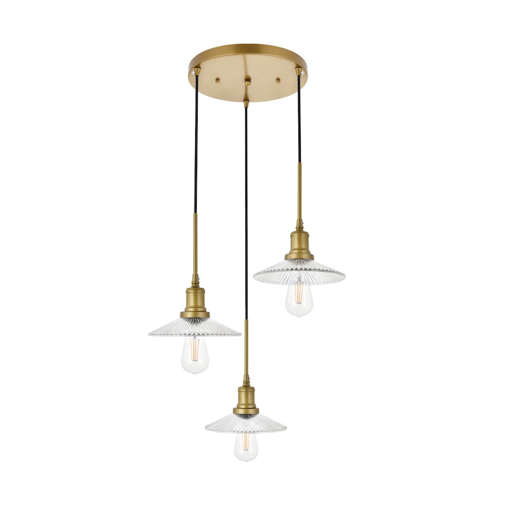 Waltz 3 Light Brass Pendant. Picture 3