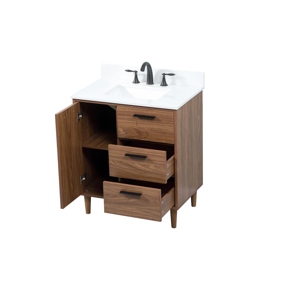 30 inch Single bathroom vanity in walnut brown with backsplash. Picture 9